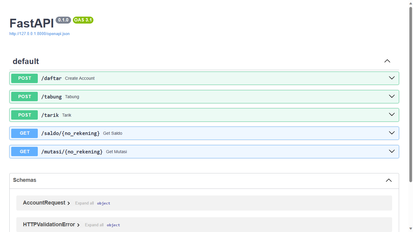 API for Bank Account